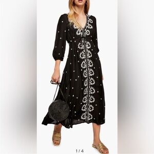 Free People Black Embroidered Maxi Dress M
